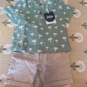 JoJo Maman Bebe Palm Tree Print Shirt and Shorts Set